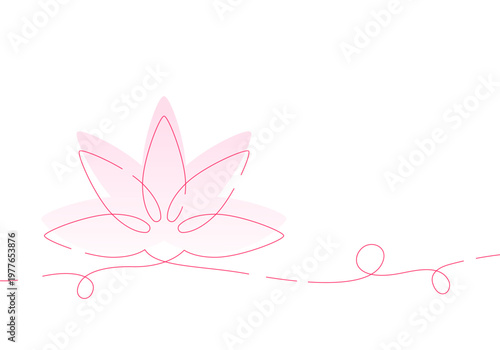 Yoga studio and wellbeing spa salon concept in simple linear style. Water lily. Flower pink lotus in one continuous line drawing