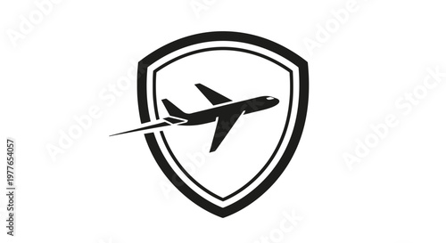 Airplane flying through shield logo.