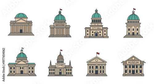 Collection of various government buildings icons.