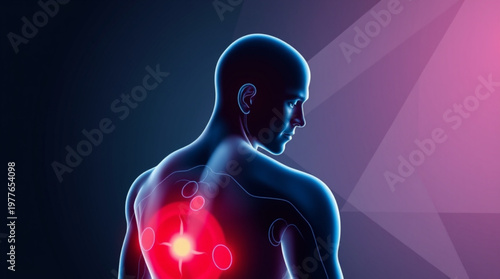 A vector graphic illustration of a man with back pain