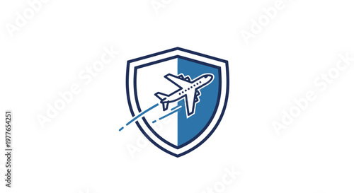 Airplane flying through shield logo.