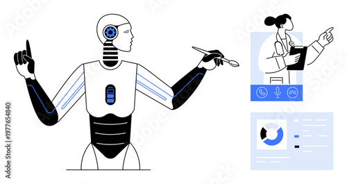 Artificial Intelligence. AI-powered robot interacting alongside medical telehealth technology. Artificial Intelligence transforming healthcare with remote care, diagnostics, and innovation