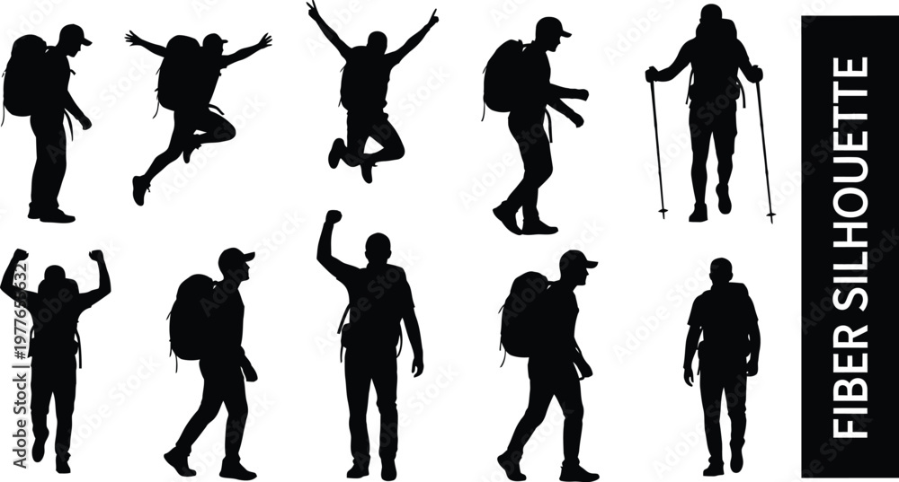 Fototapeta premium Diverse group silhouette people in dynamic poses celebrating and traveling