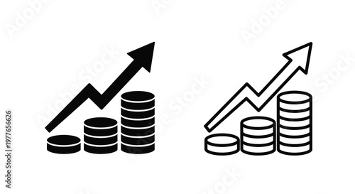 Financial growth represented by stacked coins and rising arrows a dark silhouette