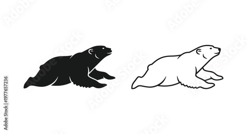 Otters Swimming and Walking Illustrated Guide Vector