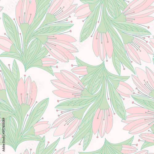 Seamless floral pattern with delicate flowers on light background.