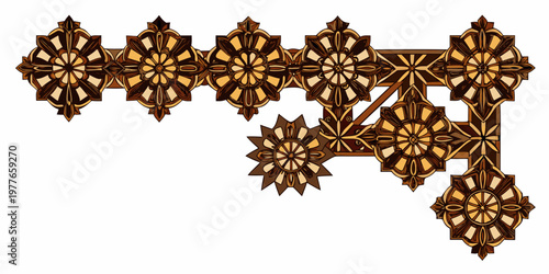 Intricate wooden border design featuring floral and geometric patterns