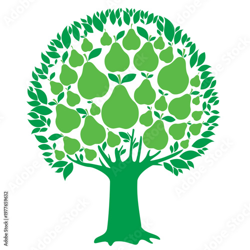 Pear tree isolated on White background. Vector illustration
