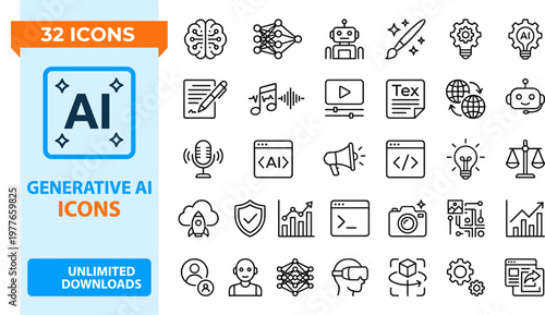 Generative AI icons set for business and technology concepts