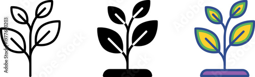Plant growth icons set with leafy sprouts in various styles