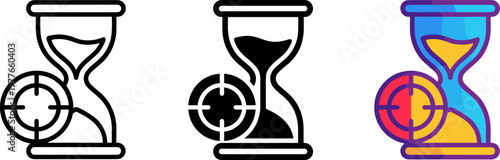Focus timer icons with hourglasses and targets for productivity and time management