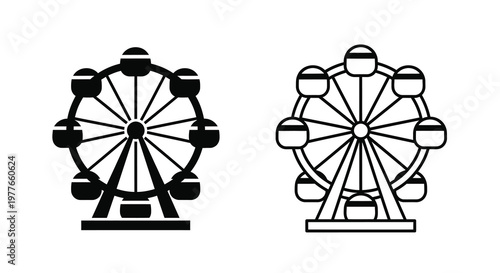 Two black ferris wheel icons displaying different structural details silhouette
