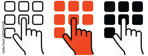 Finger, authentication vector icon collection with keypad entry, biometric fingerprint, lock/unlock, and passkey symbols, representing secure login and access control, clean modern flat design