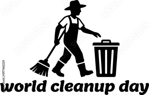 World Cleanup Day illustration with silhouette of person cleaning