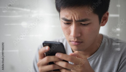 Young man in the glow of a smartphone screen, addiction and endless scrolling