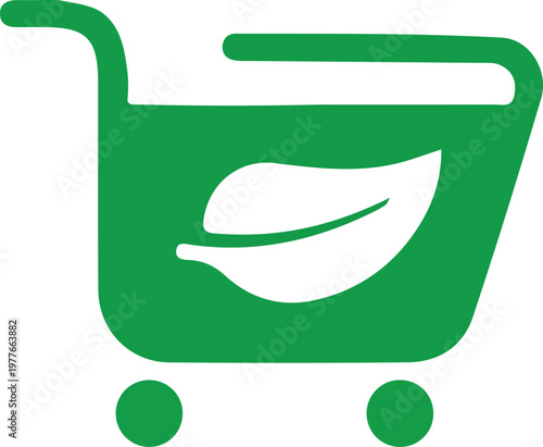 green shopping cart leaf icon flat vector logo for organic grocery eco friendly food delivery natural product marketplace health food retail and sustainable shopping brand design