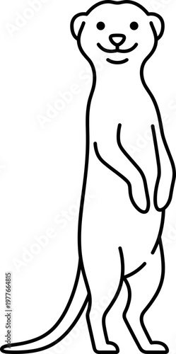 Cartoon meerkat standing happily on two legs against a white background
