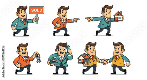 Real estate agent set vector illustrations for business marketing