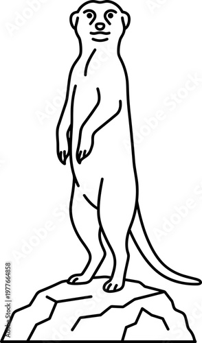 Stylized meerkat standing confidently on a rock in a minimalistic design
