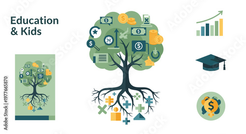 A stylized illustration conveys financial growth, stability, and a flourishing business. Ideal for depicting investment, prosperity, and a strong foun