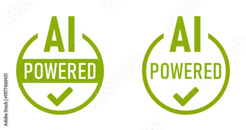 Φωτογραφία AI Powered Round Info Badge Tag Stamp Sticker Style Product Label Symbol Sign Icon Set with Checkmark