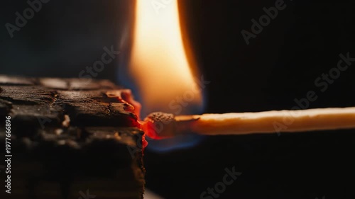 Close up of a match igniting with bright sparks and flames.