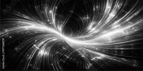 Tableau sur toile abstract swirling light streaks radiate from a central point, evoking energy and motion against a dark background, suggestive of data streams