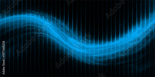 abstract blue wave design against a dark backdrop, creating an intriguing visual representing energy or sound. Capturing a modern, digital aesthetic.