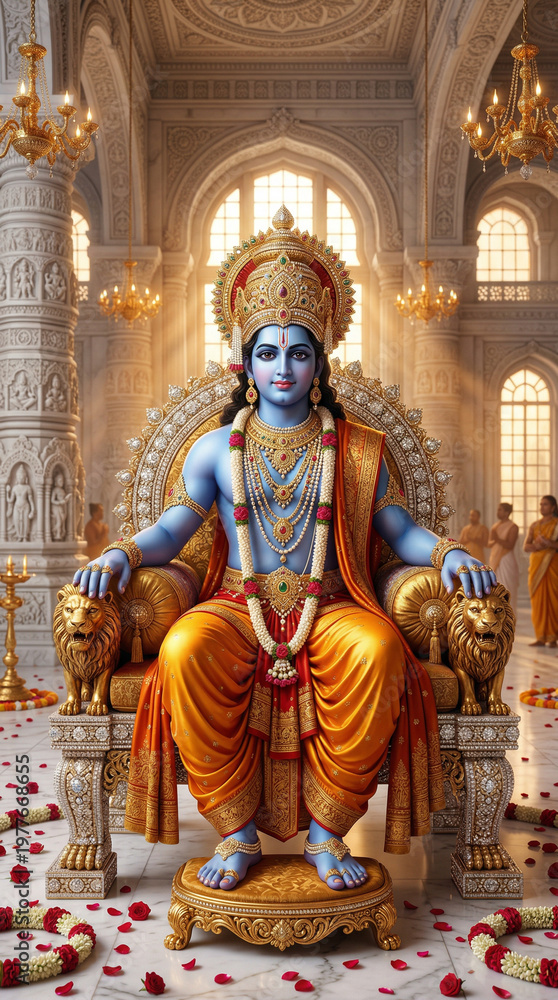 Fototapeta premium Shree Ram Sitting gracefully In Divine Temple