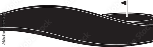 Golf course vector illustration with a flag on the green, featuring a clean and elegant silhouette design, perfect for sports-related graphics and promotional materials.