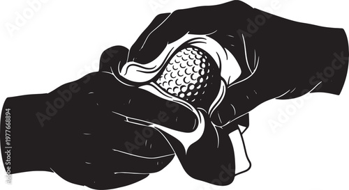Hands cleaning a golf ball with a cloth, showing attention to detail and care for sports equipment.
