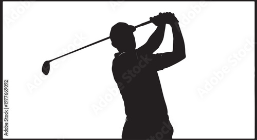 Golf swing vector silhouette illustration, golfer playing golf with golf club isolated on transparent background, golf player swinging golf club.