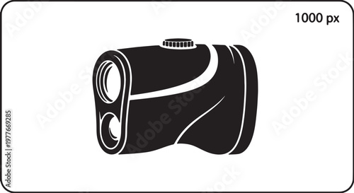 Golf rangefinder device for precise distance measurement, essential equipment for golfers on the course, black and white vector silhouette illustration graphic art.