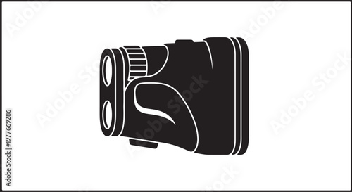 Golf rangefinder for accurate distance measurement on golf course, essential equipment for golfers to improve game, black and white vector silhouette graphic art.