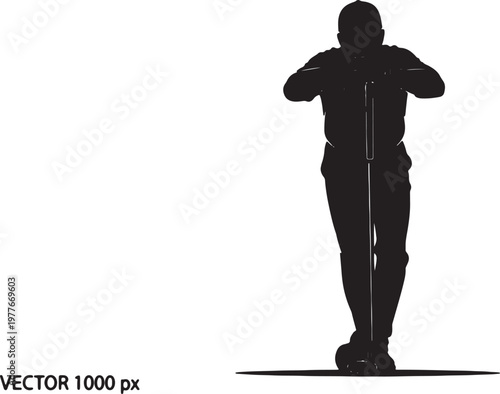 Silhouette of man standing with golf putter on transparent background, ready to putt ball into hole, representing golfer during game.