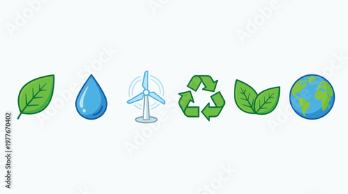 Eco friendly icons for sustainable living and environmental conservation