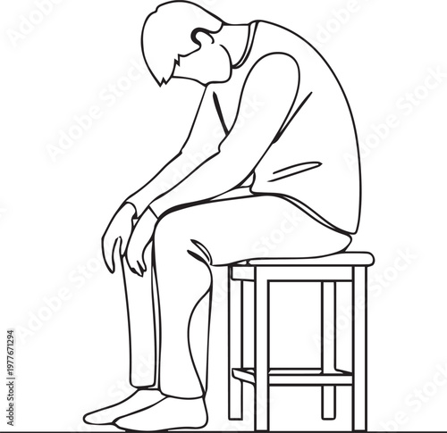 Sad man sitting alone on a stool.