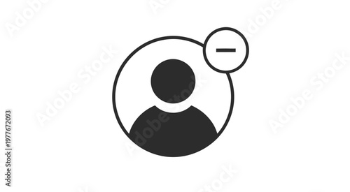 User profile icon with minus sign for removal, account delete or remove user symbol for apps, user management, and interface actions, vector illustration isolated on a white background.