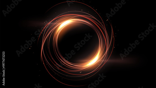 Abstract Glowing Orange Spiral Light Ring, Vector Illustration