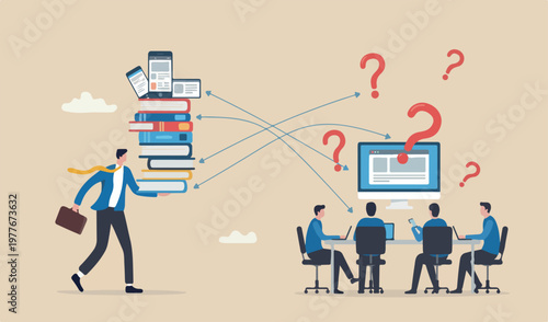 Business problem failure, difficulty messy tangled complicated problem trouble busy mess suffering struggle, frustrated book red businessman tangled messy rope around.