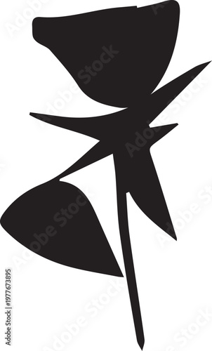 Geometric stylized rose silhouette with sharp thorny stem and leaves.
