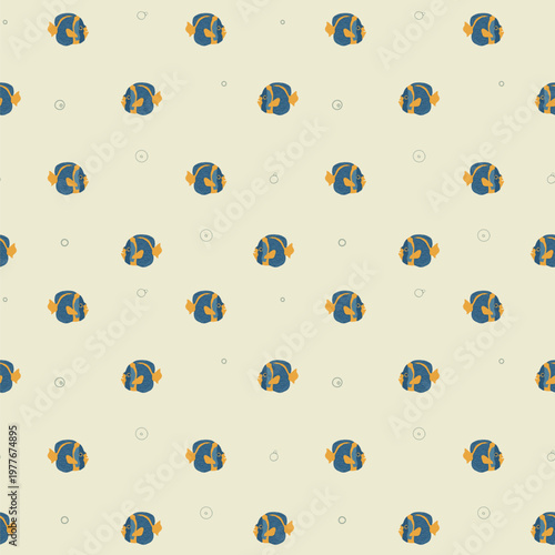 Seamless pattern with blue reef fish