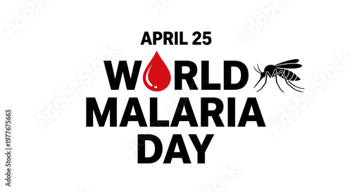 World Malaria Day awareness greeting banner with red blood drop and mosquito silhouette on white background