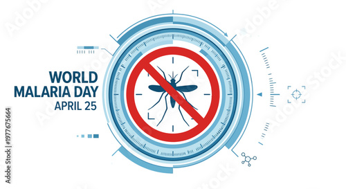 World Malaria Day scientific research banner with chemical structures and mosquito stop sign for global health