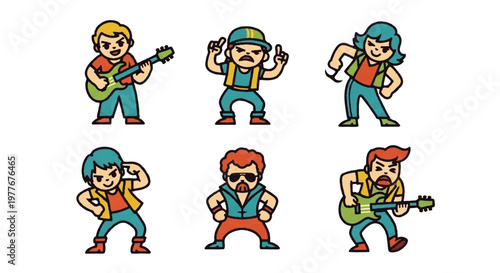 Cartoon musicians in various poses isolated on white background