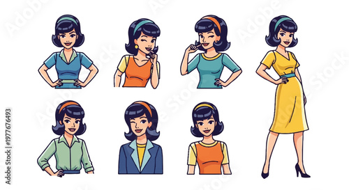 Woman portraits collection vector illustration isolated