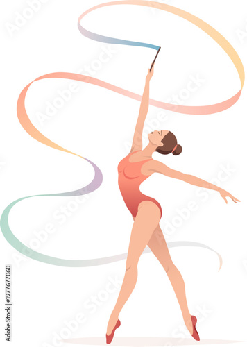 Rhythmic Gymnast Ribbon Minimalist, Flat Colorful Realistic Graceful Flow Sports Illustration
