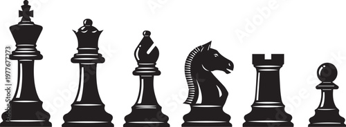 Chess pieces king queen bishop knight rook.