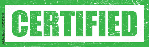 Vector art of green verified stamp with white rectangle background and distressed texture