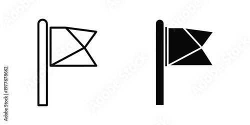 Comparison of a simple line drawing flag and its filled version with diagonal shading